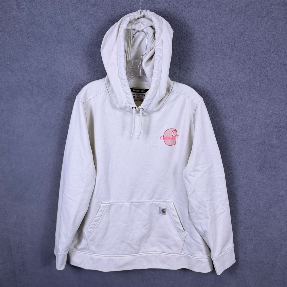 Carhartt Womens 2X Hoodie Rain Defender Relaxed Fit Sweatshirt‎ Logo Ivory